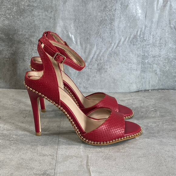 BCBGENERATION Lipstick Breach Leather Jaxina Textured Stiletto Sandals SZ 6 - Picture 4 of 11